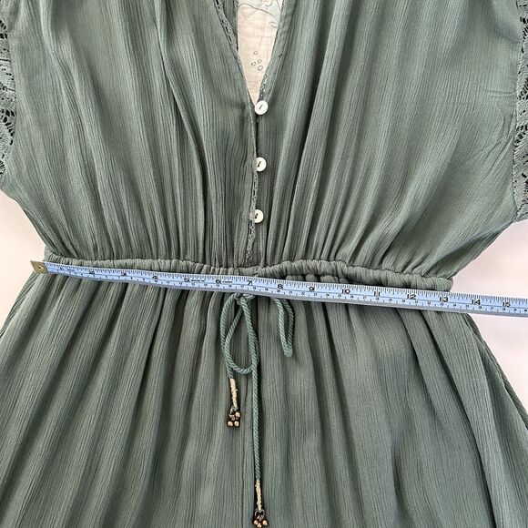 Free People Angela Jumpsuit Sz Small Wide Leg Green Boho Lace Ruffle Festival - Picture 13 of 16